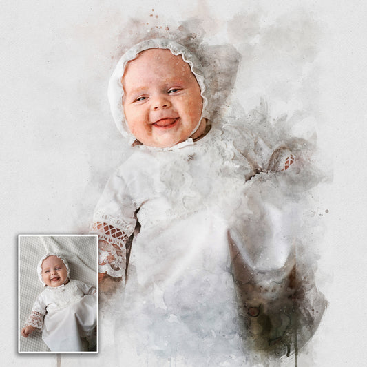 Newborn Baby Watercolor Portrait Custom Wall Art