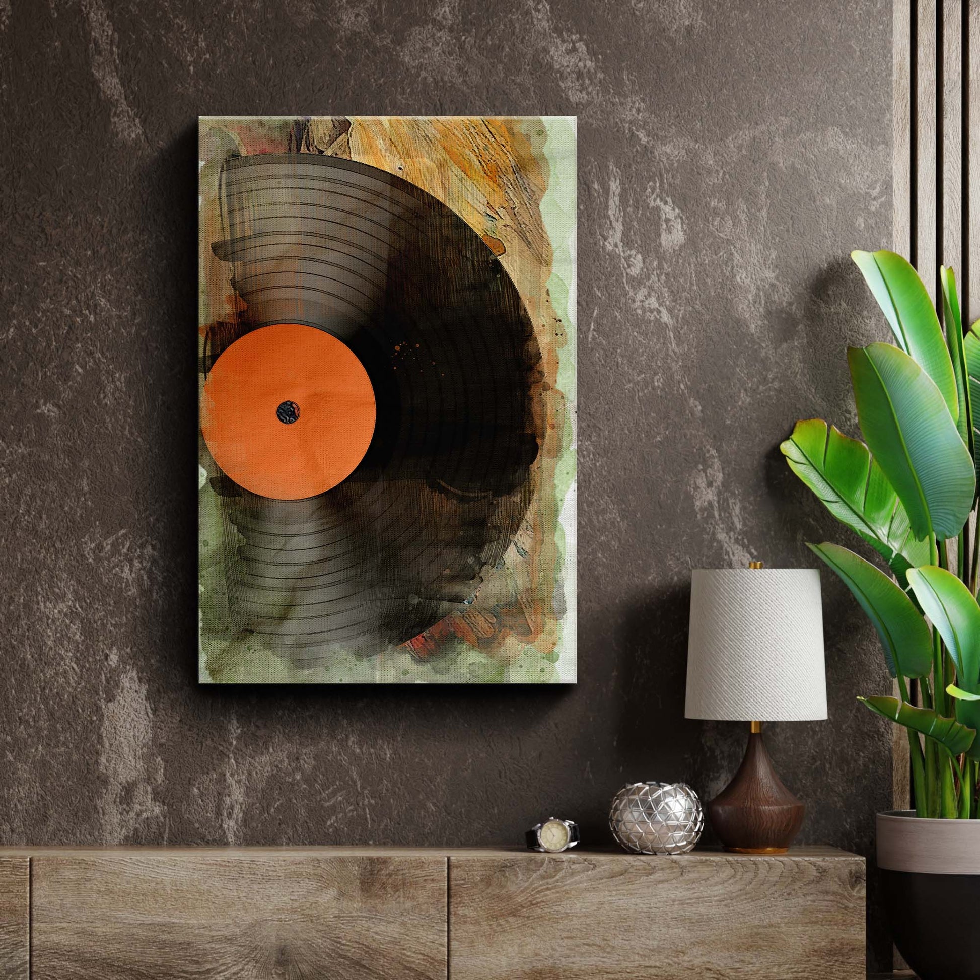 Music Equipment Vinyl Records Watercolor Canvas Wall Art Style 1 - Image by Tailored Canvases