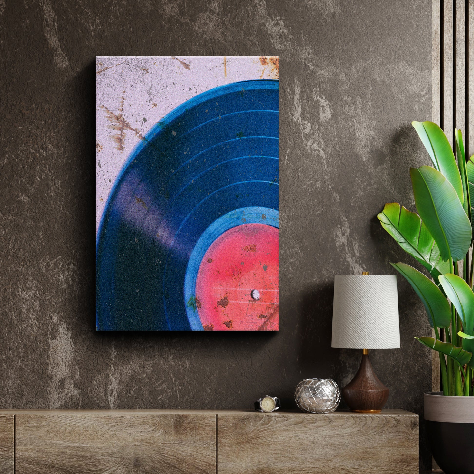 Music Equipment Vinyl Records Grunge Canvas Wall Art Style 1 - Image by Tailored Canvases