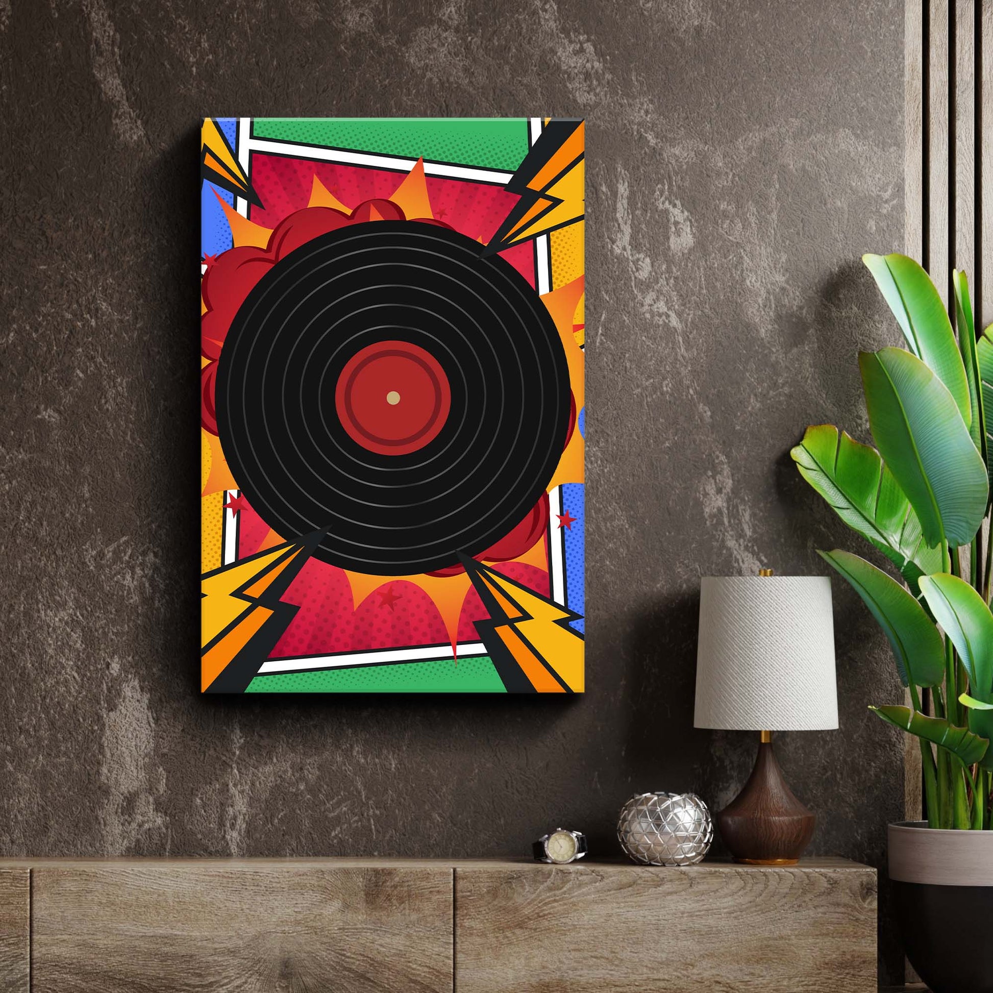 Music Equipment Vinyl Records Pop Art Canvas Wall Art Style 1 - Image by Tailored Canvases