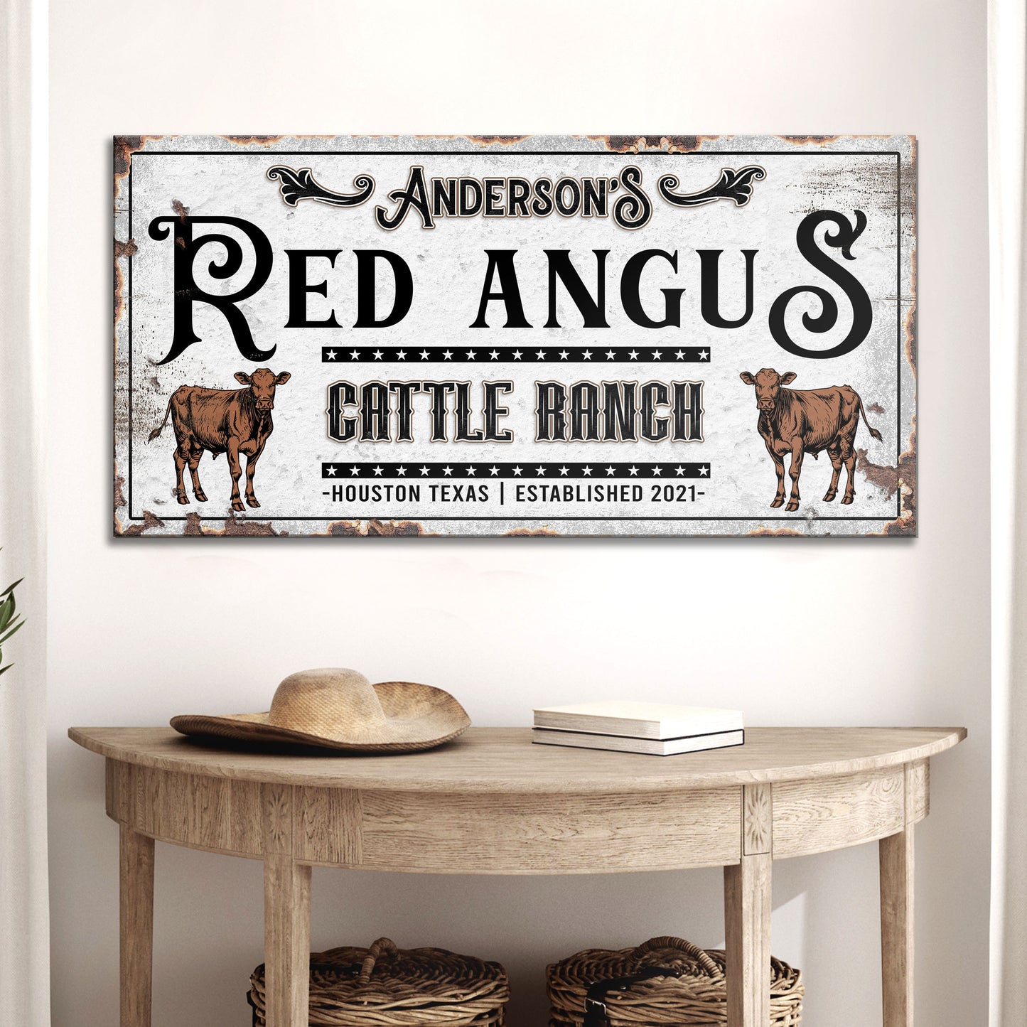 Personalized Red Angus Cattle Sign Style 2 - Image by Tailored Canvases