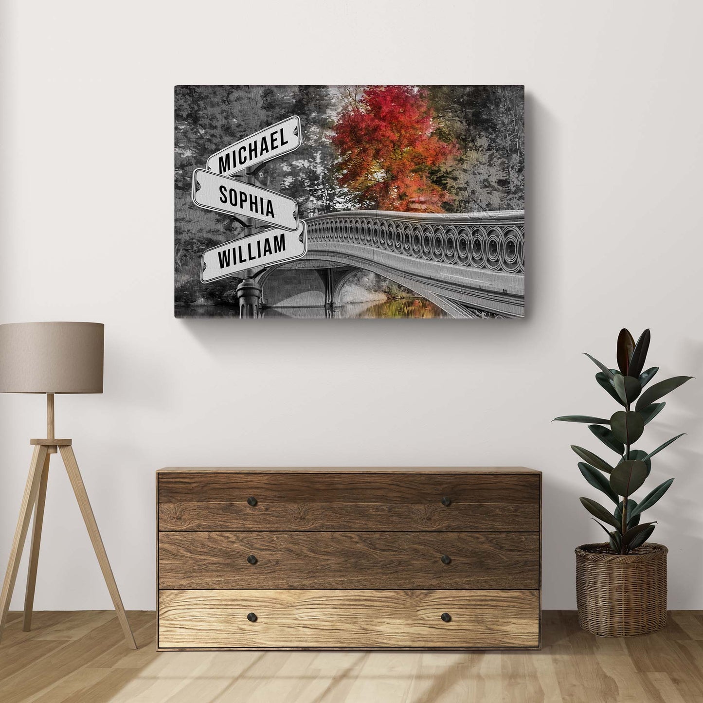 Autumn Bridge Family Names Sign