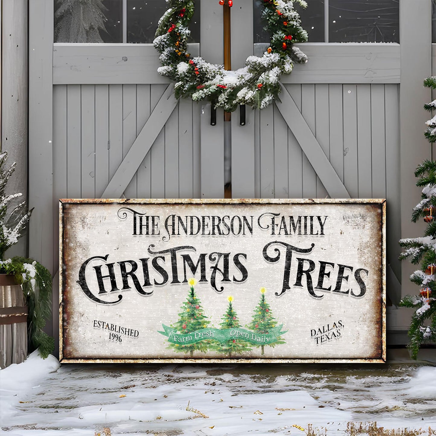 Family Christmas Tree Farm Sign III | Image by Tailored Canvases