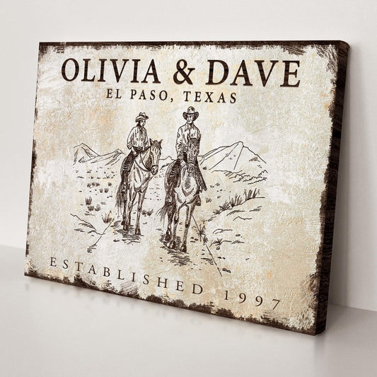 Cowboy Couple Sign Style 1 - Image by Tailored Canvases