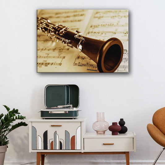 Clarinet Sepia Canvas Wall Art