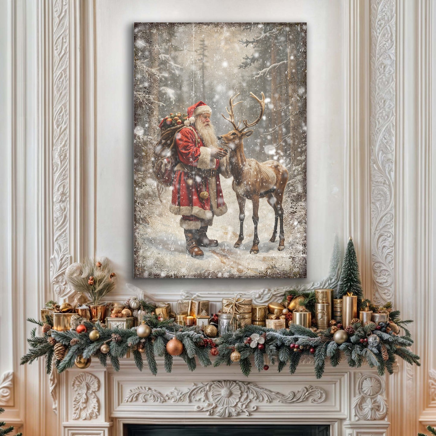 Vintage Woodland Santa Christmas Wall Art II