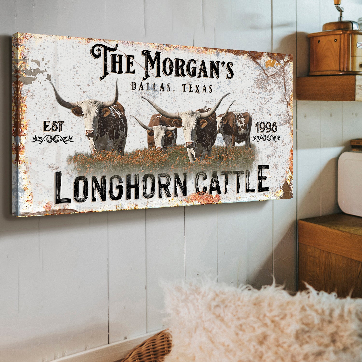 Personalized Long Horn Cattle Sign II - Image by Tailored Canvases