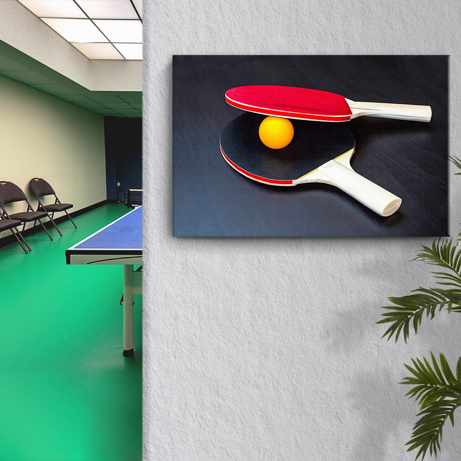 Table Tennis Paddles And Ball Canvas Wall Art Style 1 - Image by Tailored Canvases