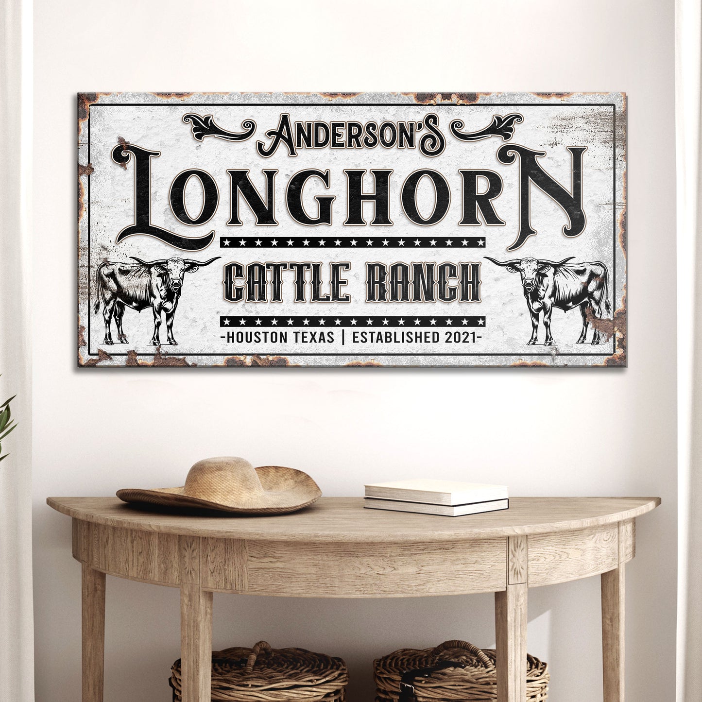 Personalized Long Horn Cattle Sign - Image by Tailored Canvases