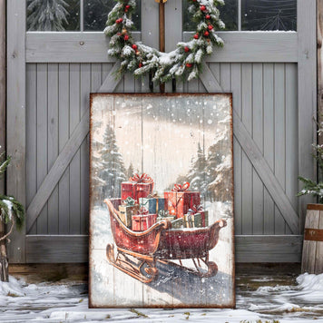 Vintage Christmas Sleigh Sled Wall Art V