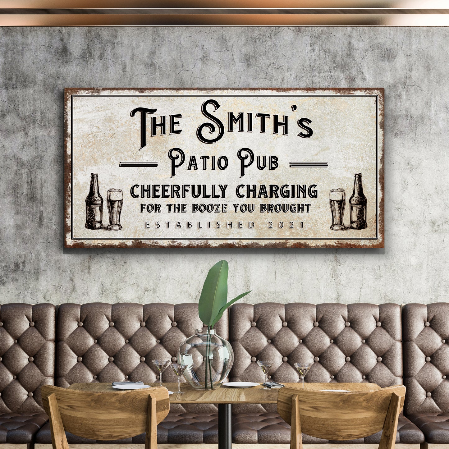 Patio Pub Cheerfully Charging For The Booze You Brought Sign Style 1 - Image by Tailored Canvases