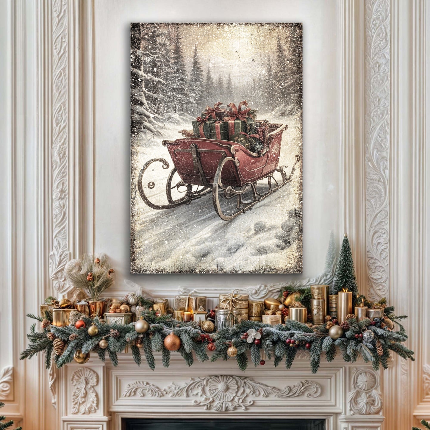 Vintage Christmas Sleigh Sled Wall Art IV