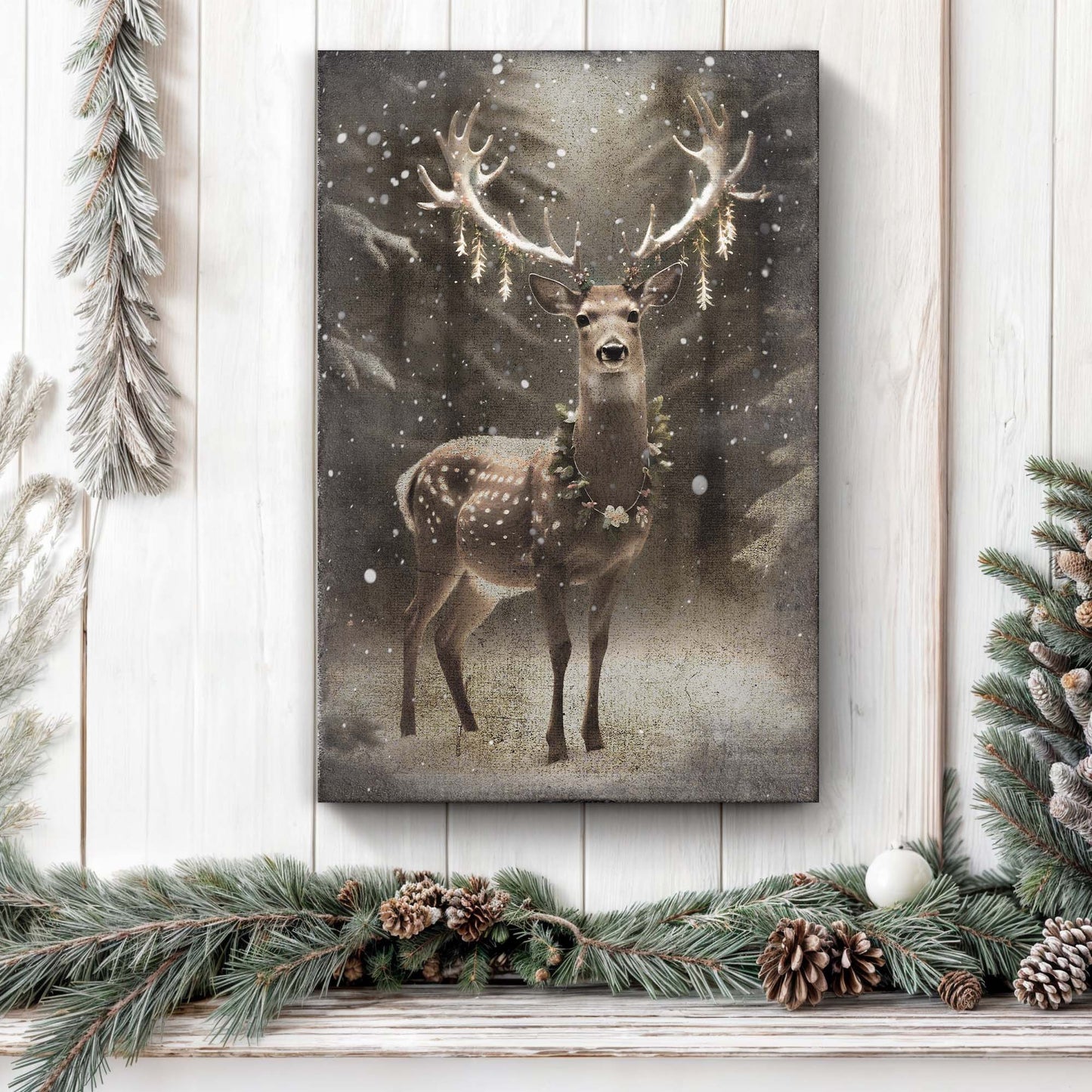 Vintage Winter Deer Christmas Wall Art