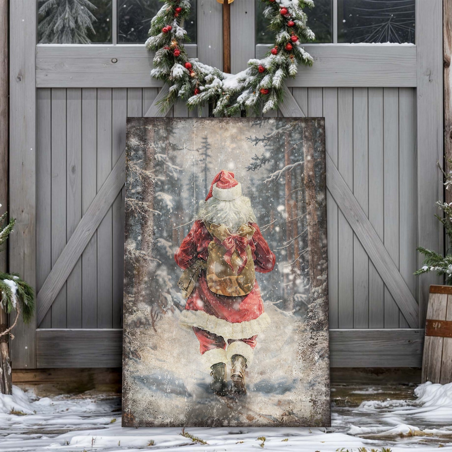 Vintage Santa Claus in Winter Forest Christmas Wall Art II