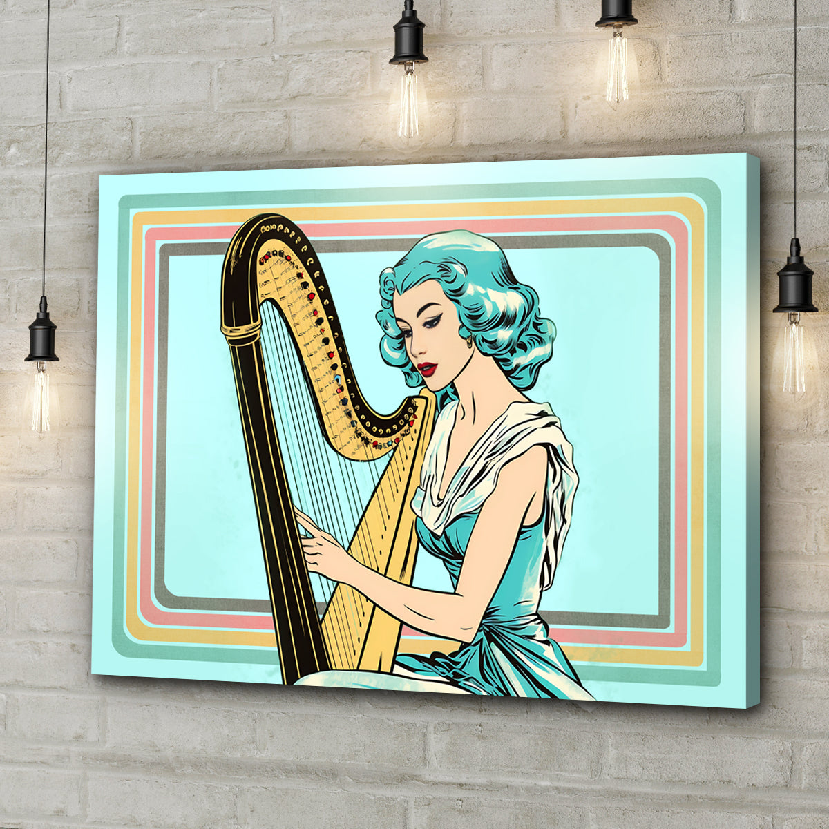 Harp Retro Canvas Wall Art - Image by Tailored Canvases