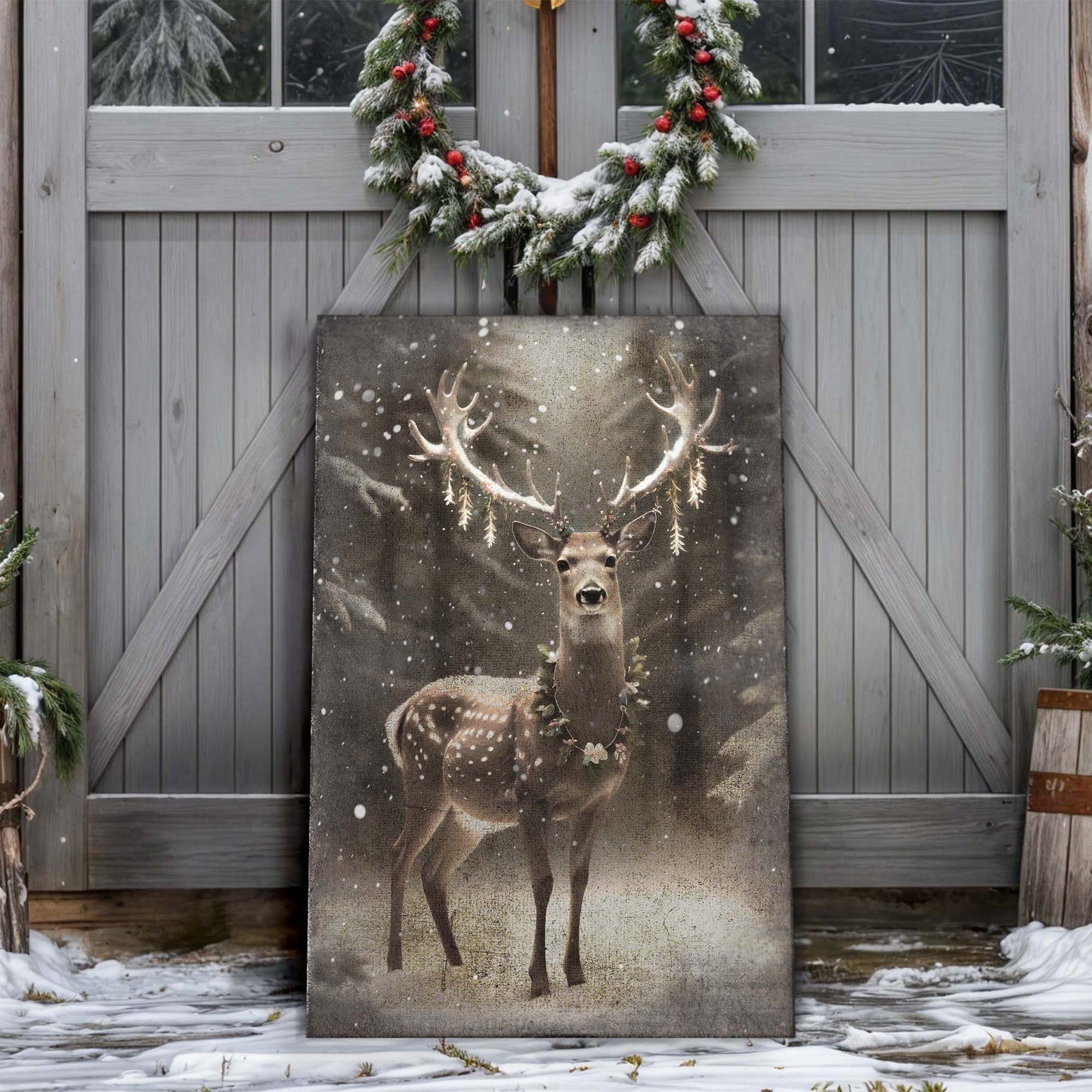 Vintage Winter Deer Christmas Wall Art