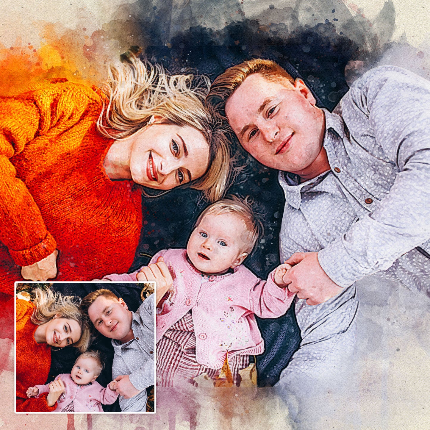 Family Watercolor Portrait Custom Wall Art