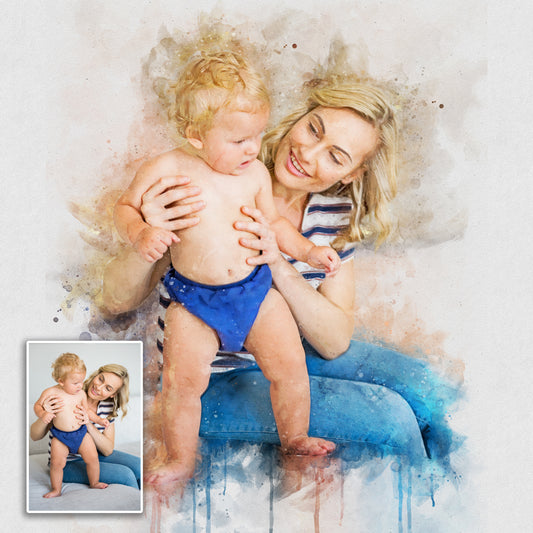 Gift For Mom Watercolor Portrait Custom Wall Art