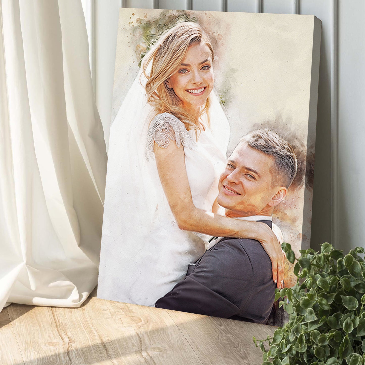 Gift For Spouse Watercolor Portrait Custom Wall Art