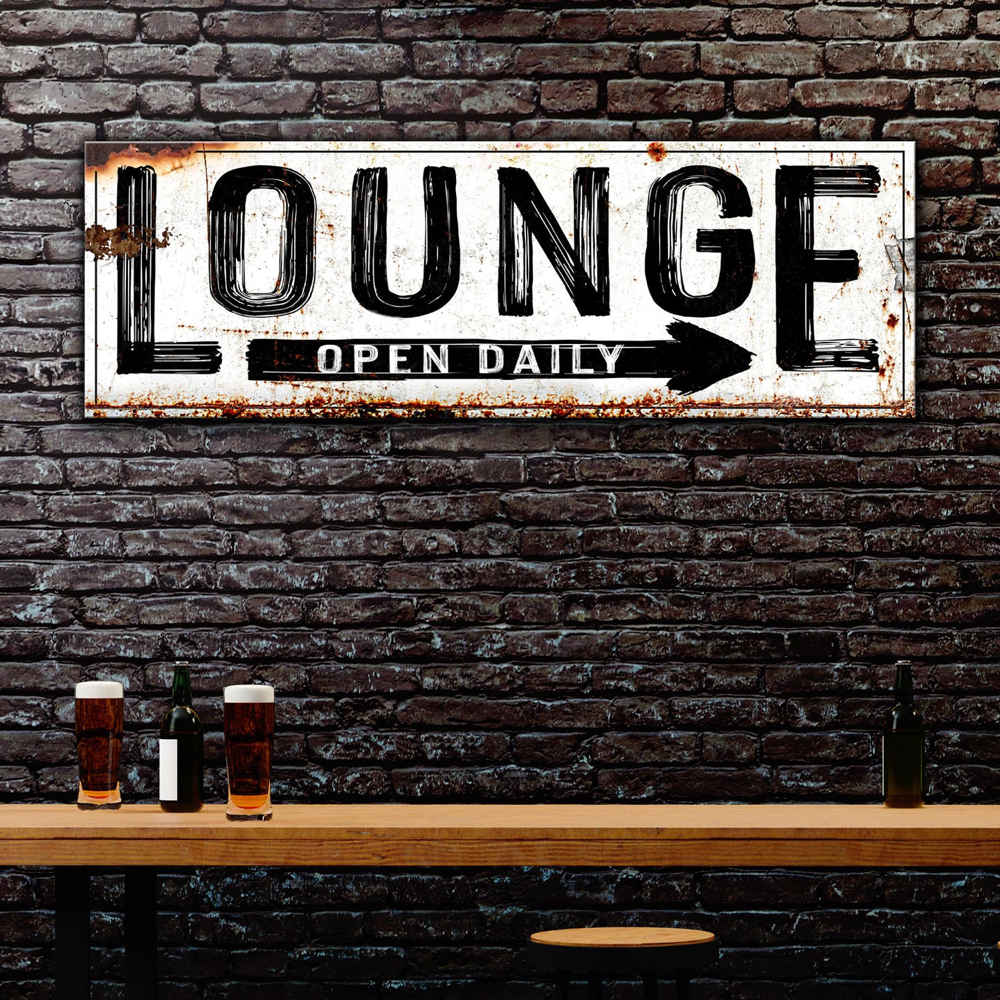 Open Daily Lounge Rustic Sign