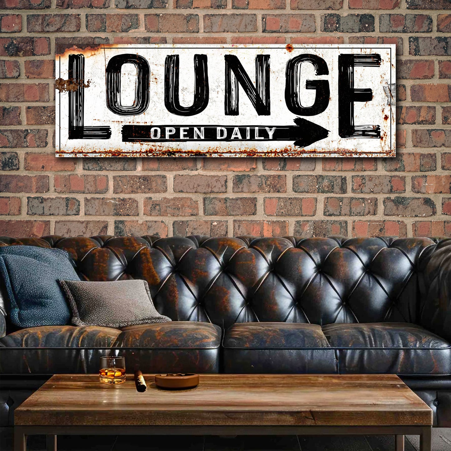 Open Daily Lounge Rustic Sign