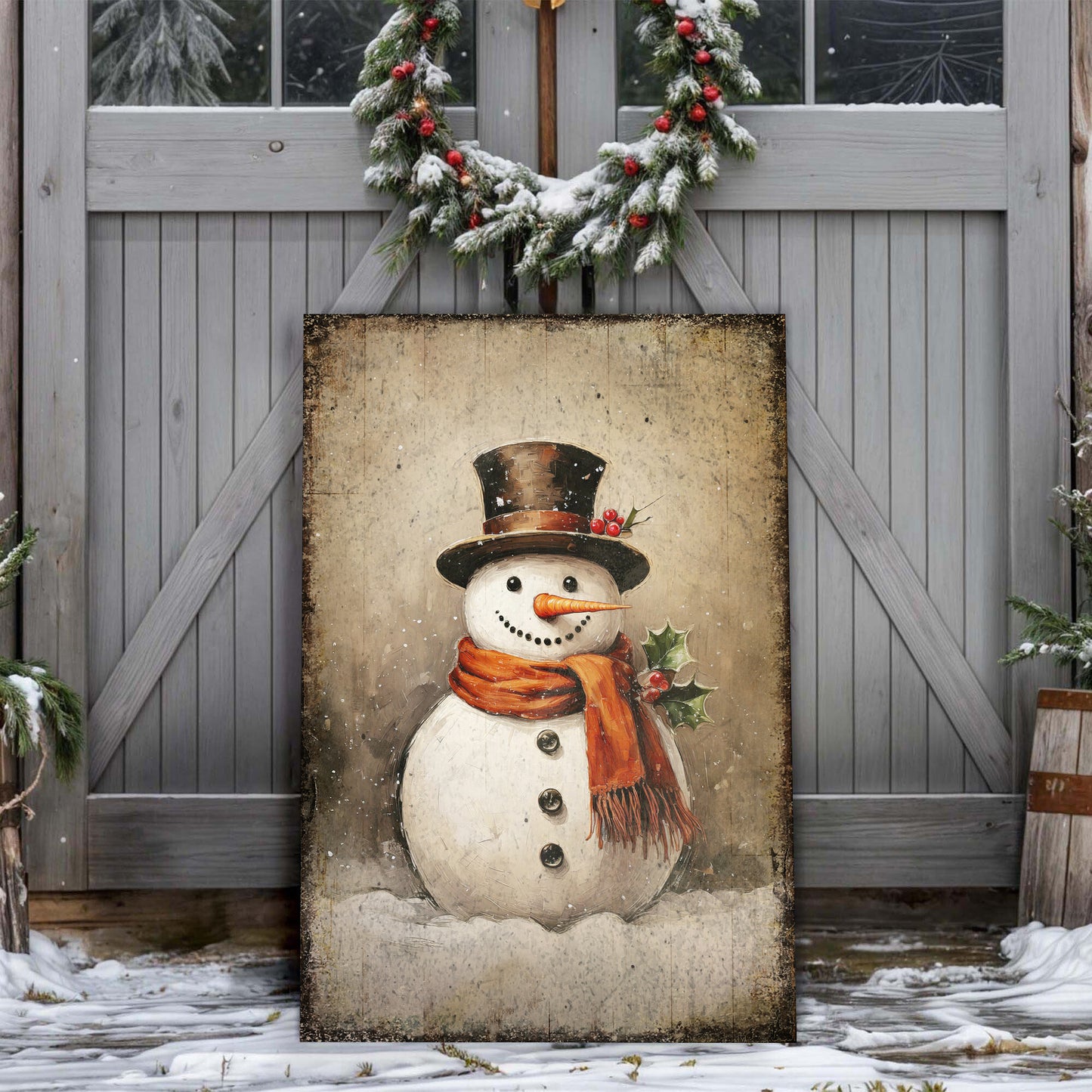 Vintage Snowman Christmas Wall Art IV