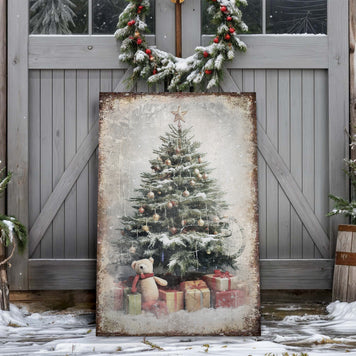 Vintage Christmas Tree With Gifts Wall Art II