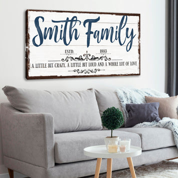 Custom Name Sign Canvas | Personalized Last Name Sign | Family A Little Bit Of Crazy Home Decor | Wedding Anniversary Gift | This is Us Sign (ETSY)