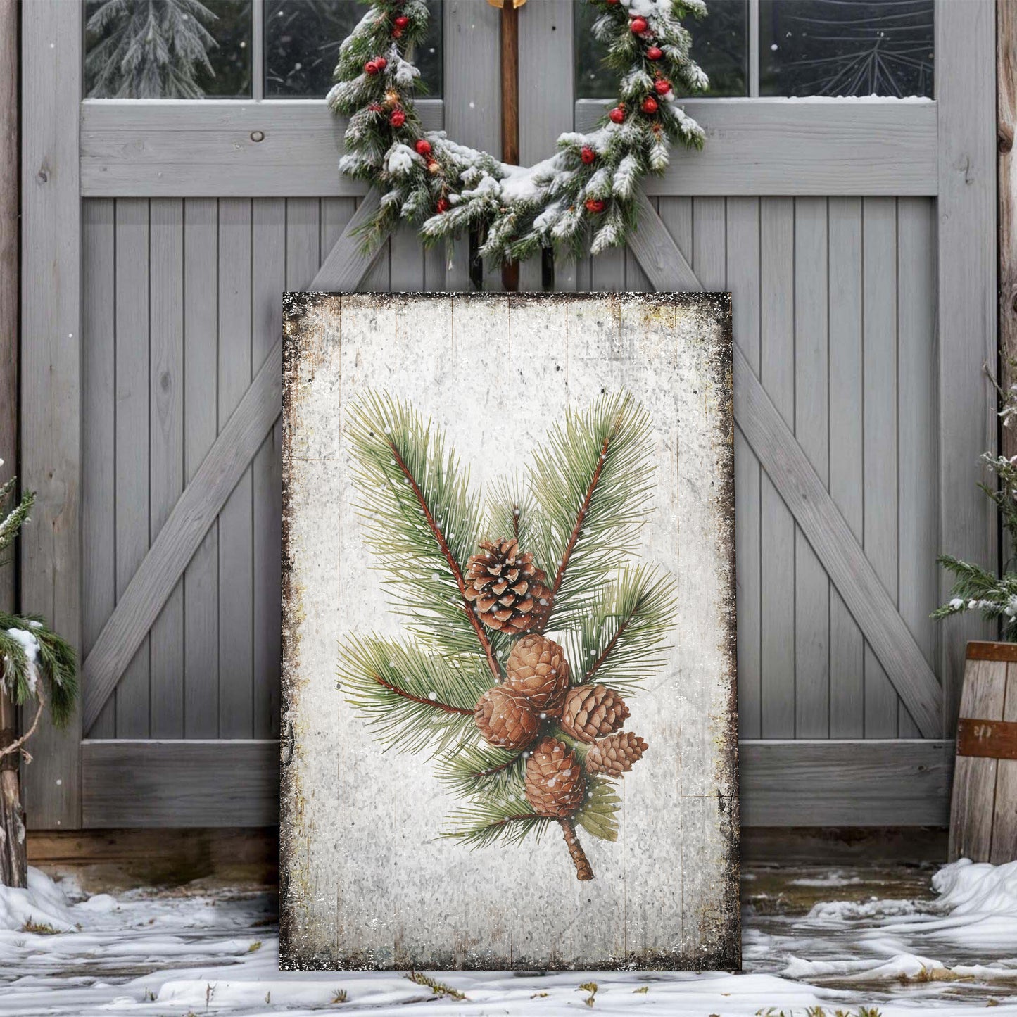 Vintage Winter Pine Cone Christmas Wall Art IV