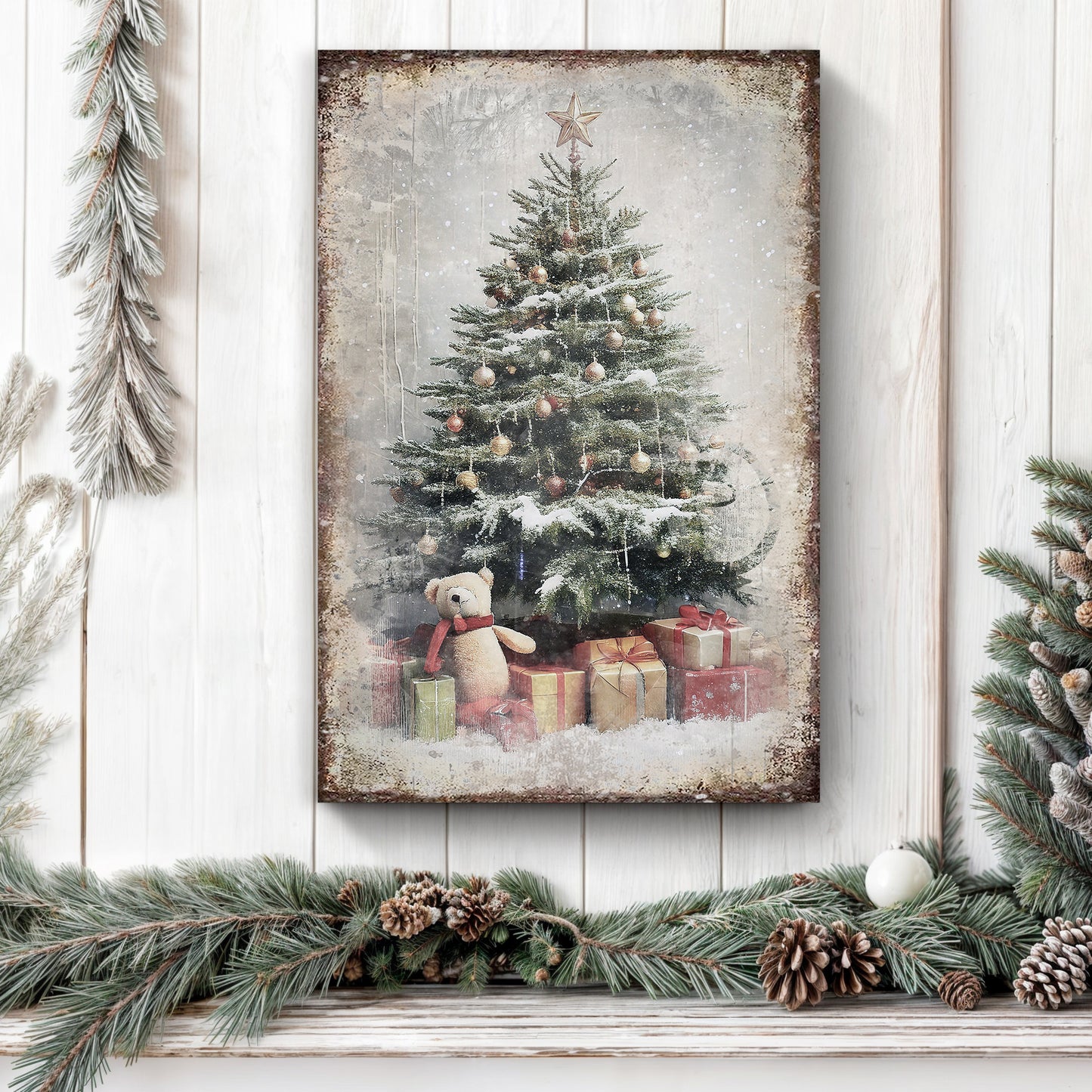 Vintage Christmas Tree With Gifts Wall Art II