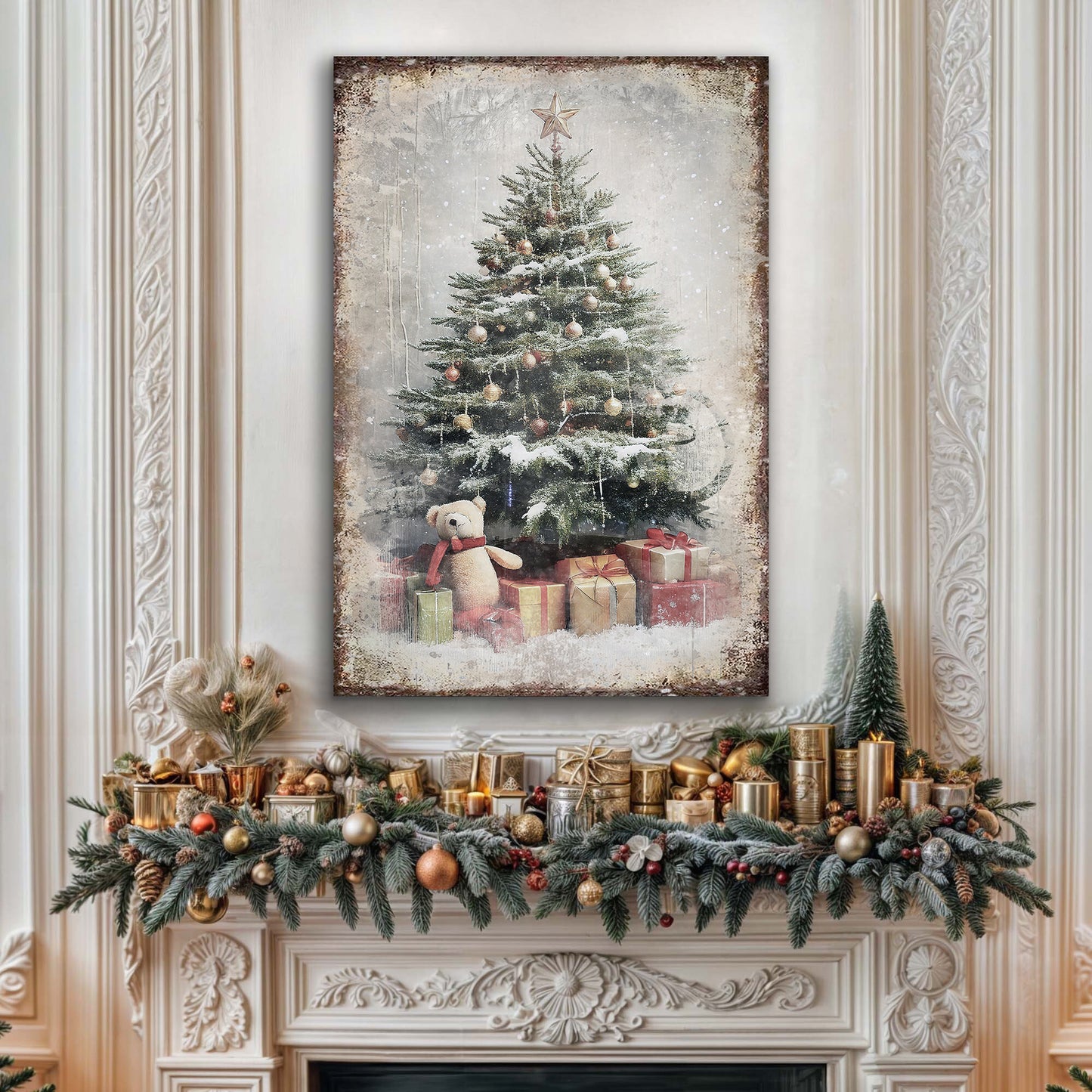 Vintage Christmas Tree With Gifts Wall Art II