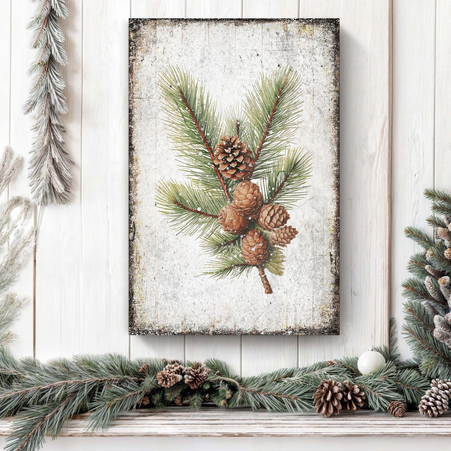 Vintage Winter Pine Cone Christmas Wall Art IV