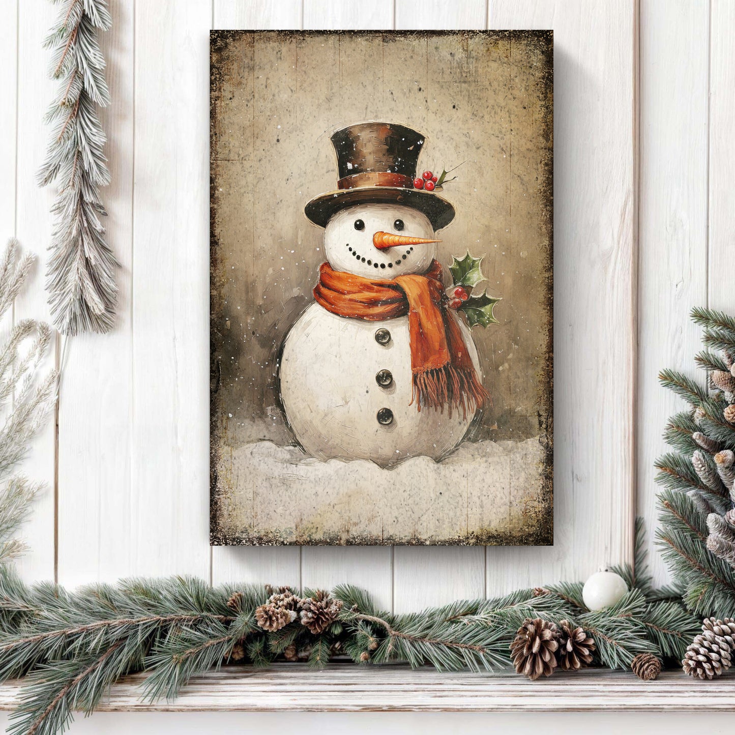 Vintage Snowman Christmas Wall Art IV