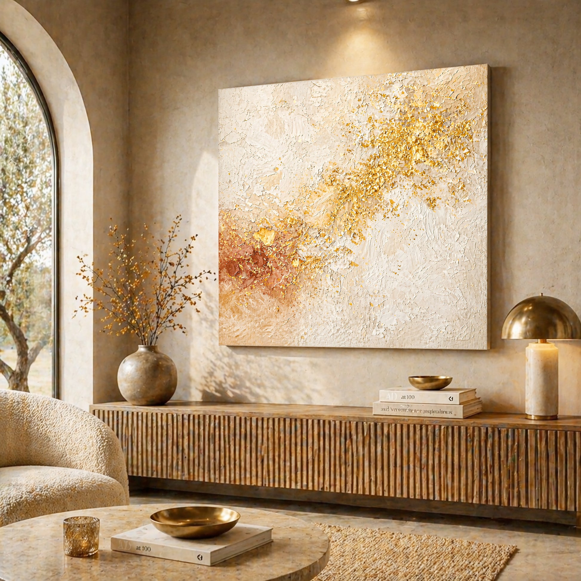 Warm Abstract — Cream, Gold, And Soft Terracotta