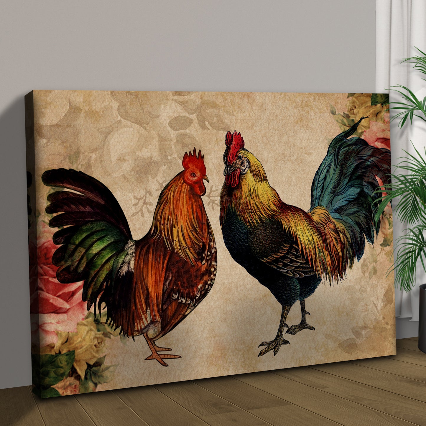 Retro Rooster Chicken Canvas Wall Art Style 2 - Image by Tailored Canvases