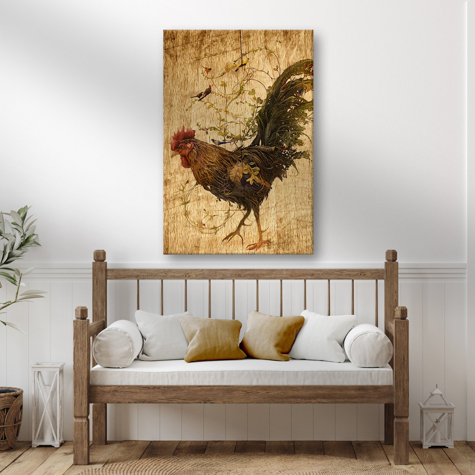 Rustic Leafy Rooster Canvas Wall Art - Image by Tailored Canvases