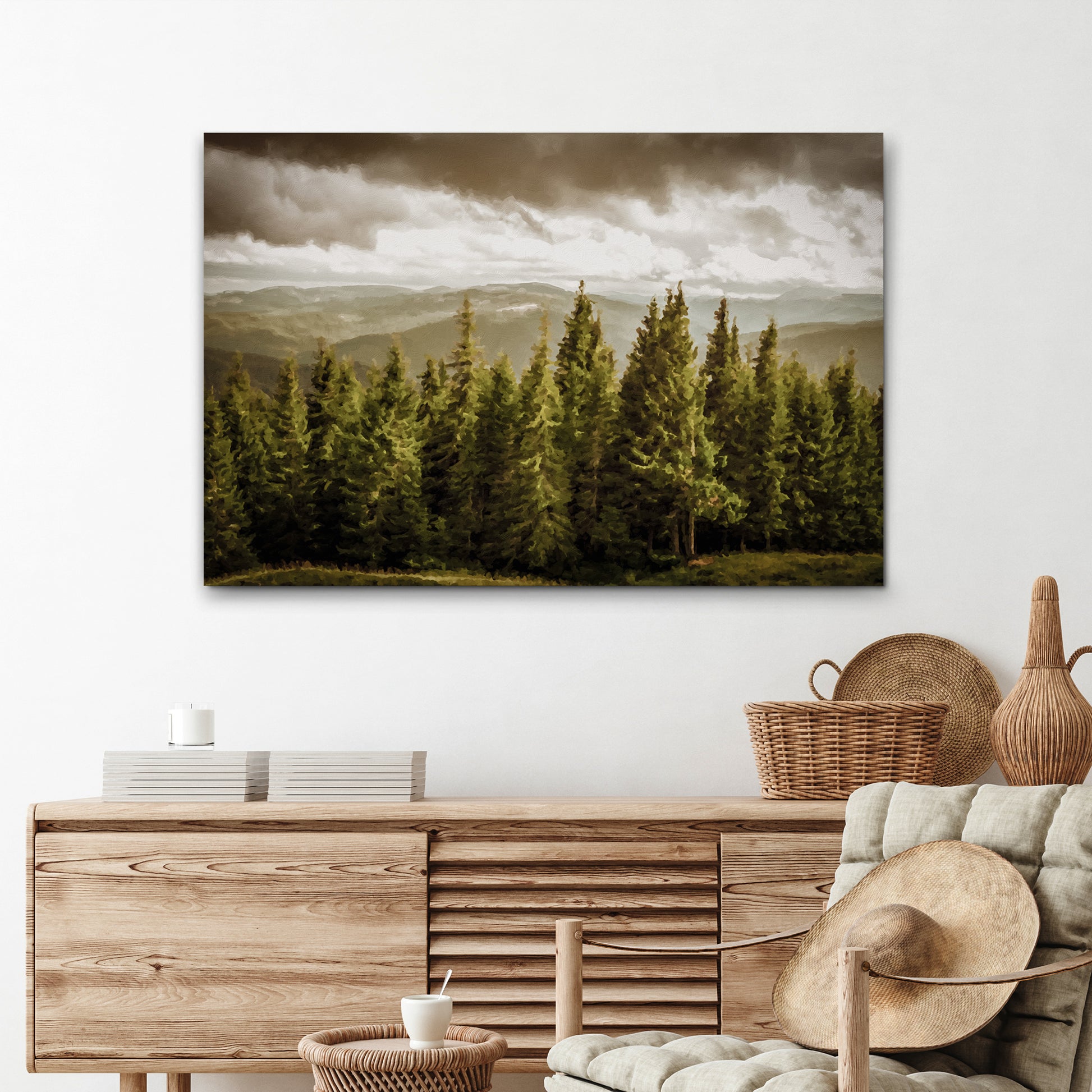 Vintage Pine Tree Forest Canvas Wall Art Style 2 - Image by Tailored Canvases