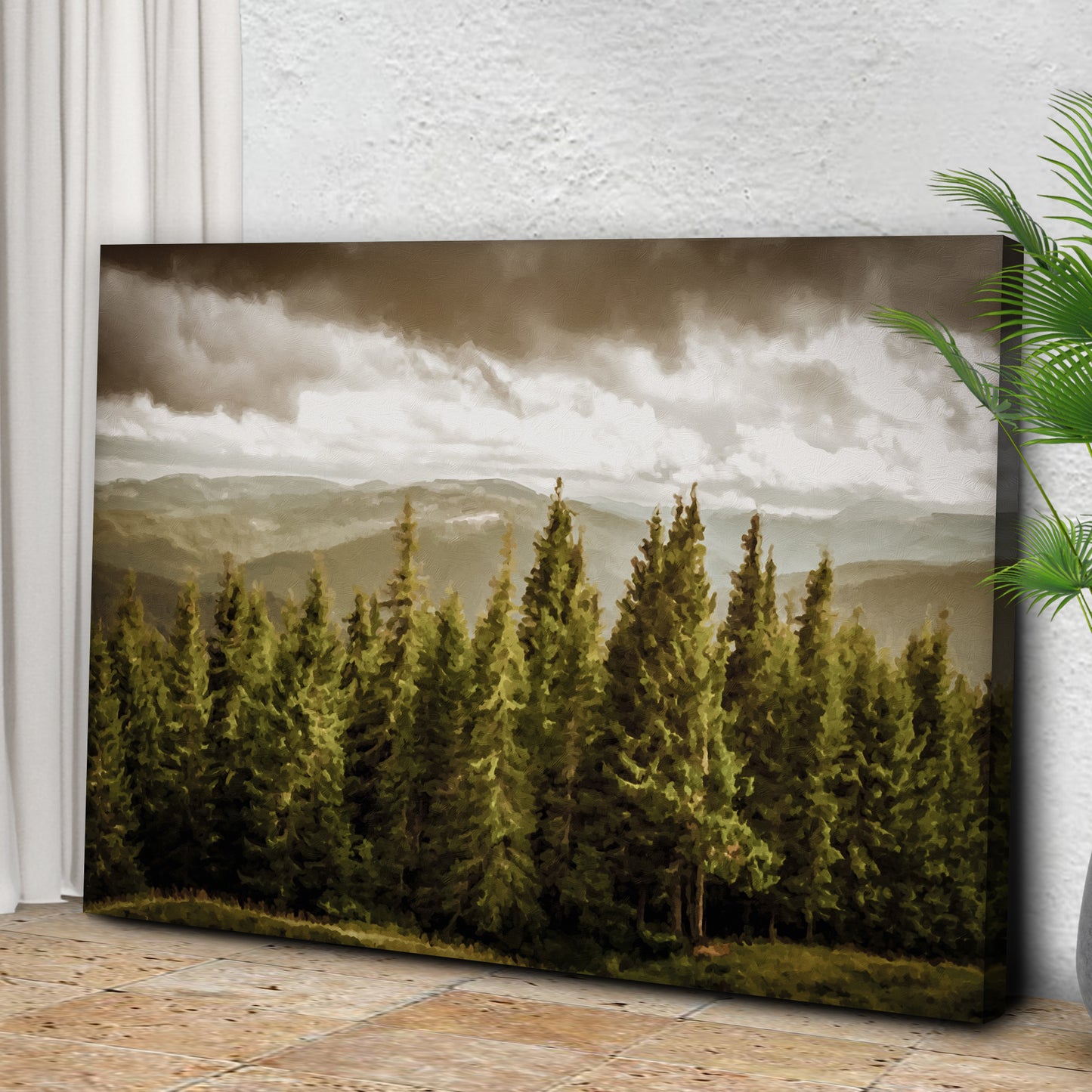 Vintage Pine Tree Forest Canvas Wall Art Style 1 - Image by Tailored Canvases