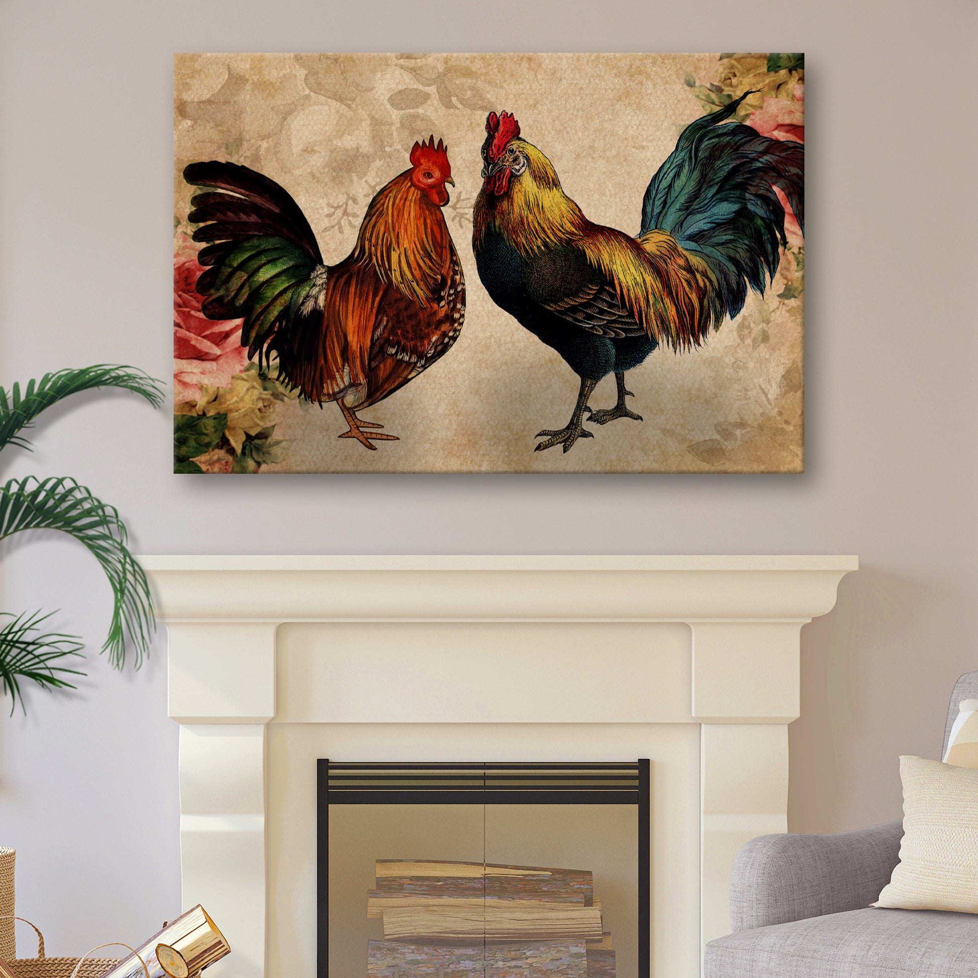 Retro Rooster Chicken Canvas Wall Art Style 1 - Image by Tailored Canvases