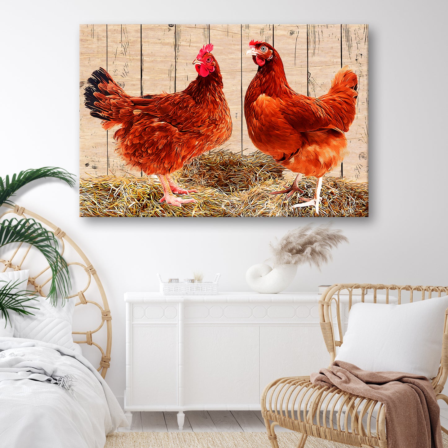 Waiting Hens In Hay Canvas Wall Art Style 2 - Image by Tailored Canvases