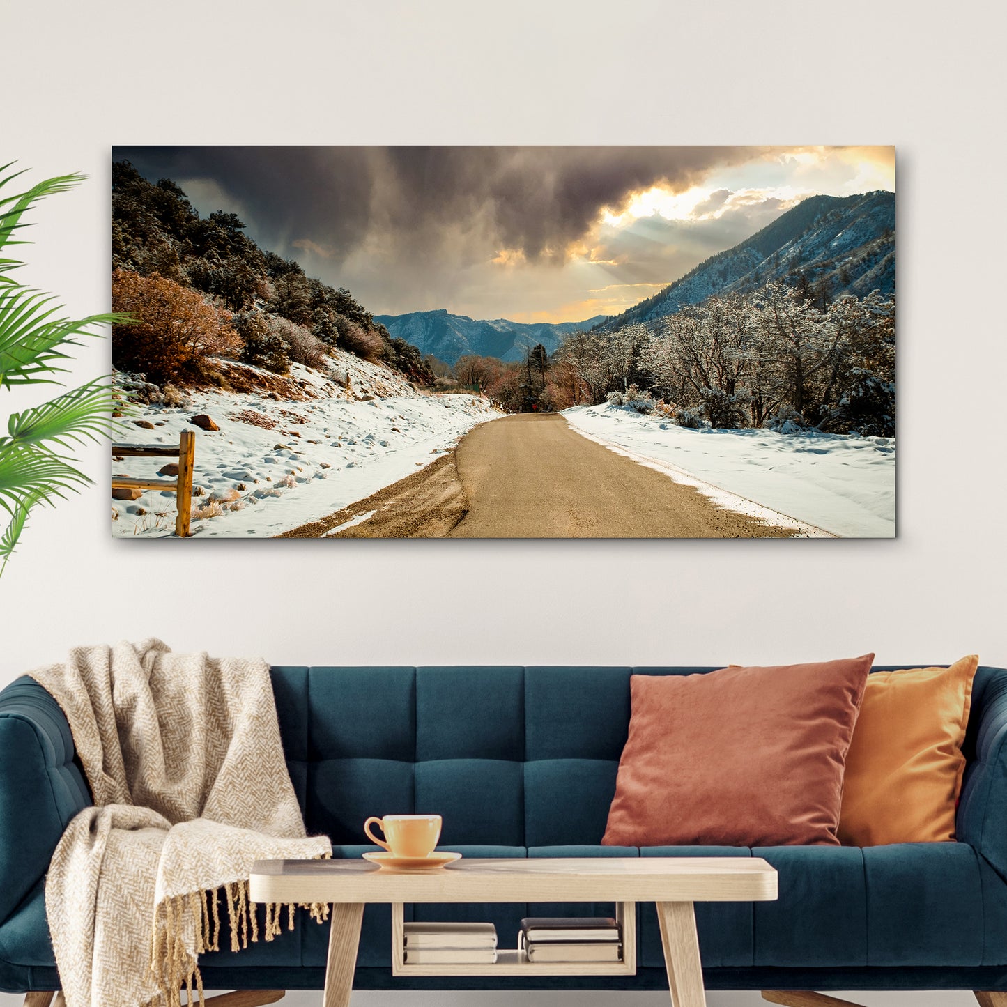 Road Through Snowy Mountain Canvas Wall Art - Image by Tailored Canvases