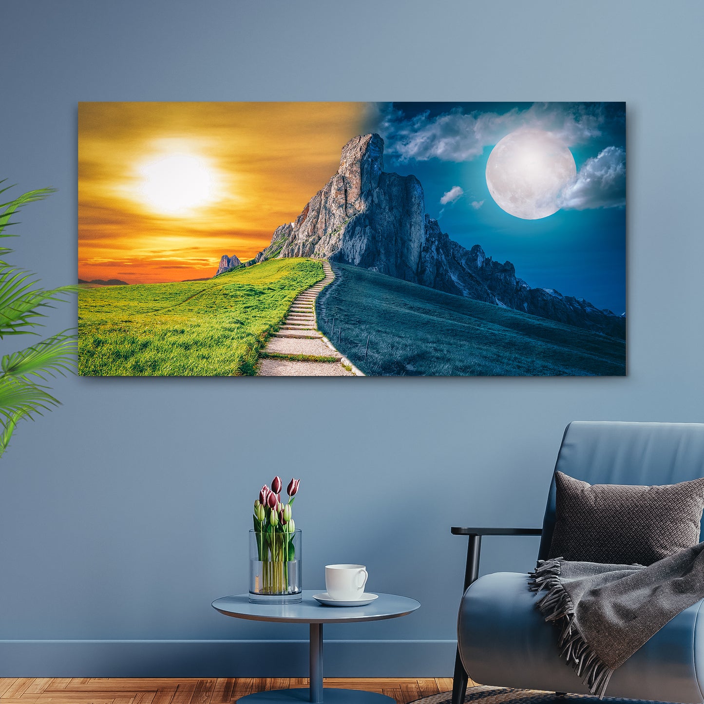 Day And Night Mountain Range Canvas Wall Art Style 2 - Image by Tailored Canvases
