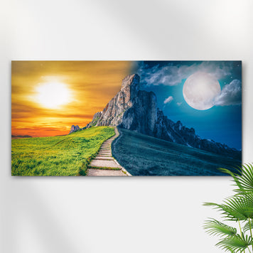 Day And Night Mountain Range Canvas Wall Art