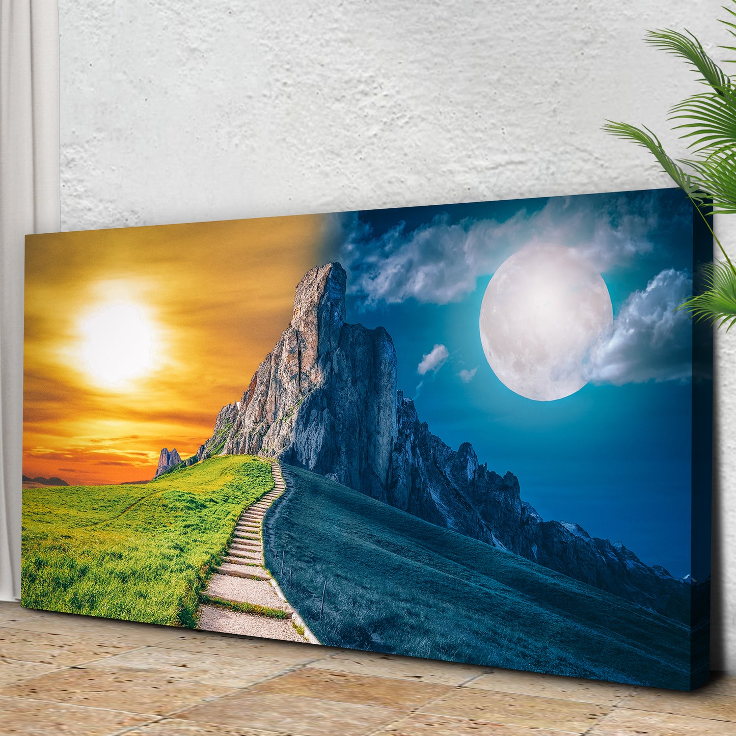 Day And Night Mountain Range Canvas Wall Art Style 1 - Image by Tailored Canvases