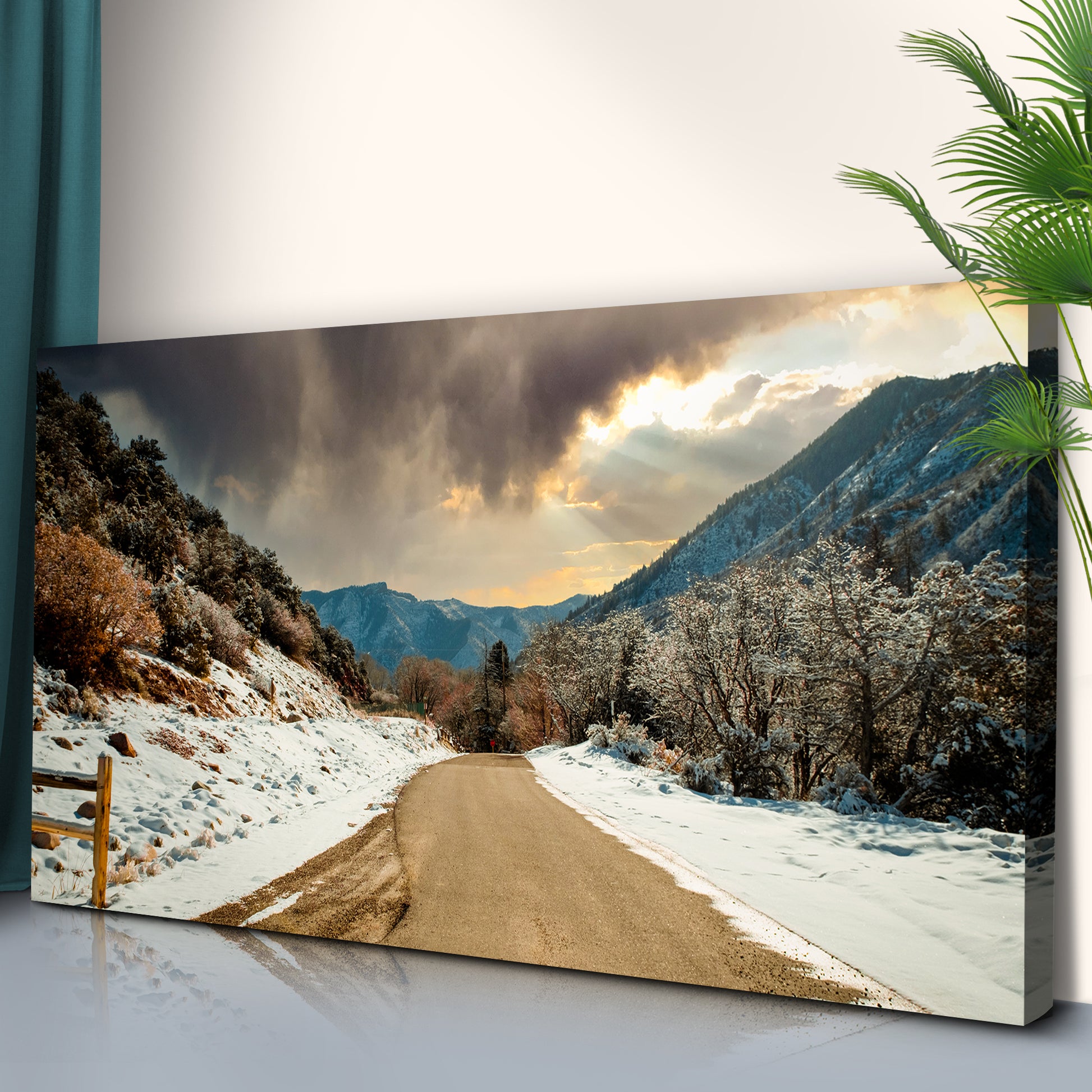 Road Through Snowy Mountain Canvas Wall Art Style 2 - Image by Tailored Canvases