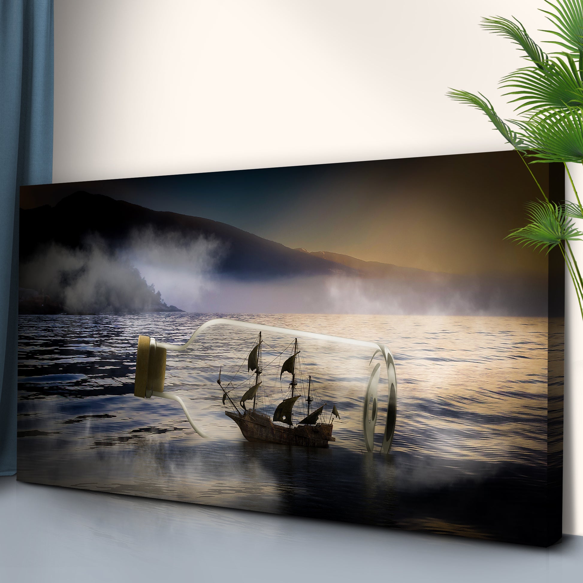 Pirate Ship In A Glass Bottle Canvas Wall Art - Image by Tailored Canvases
