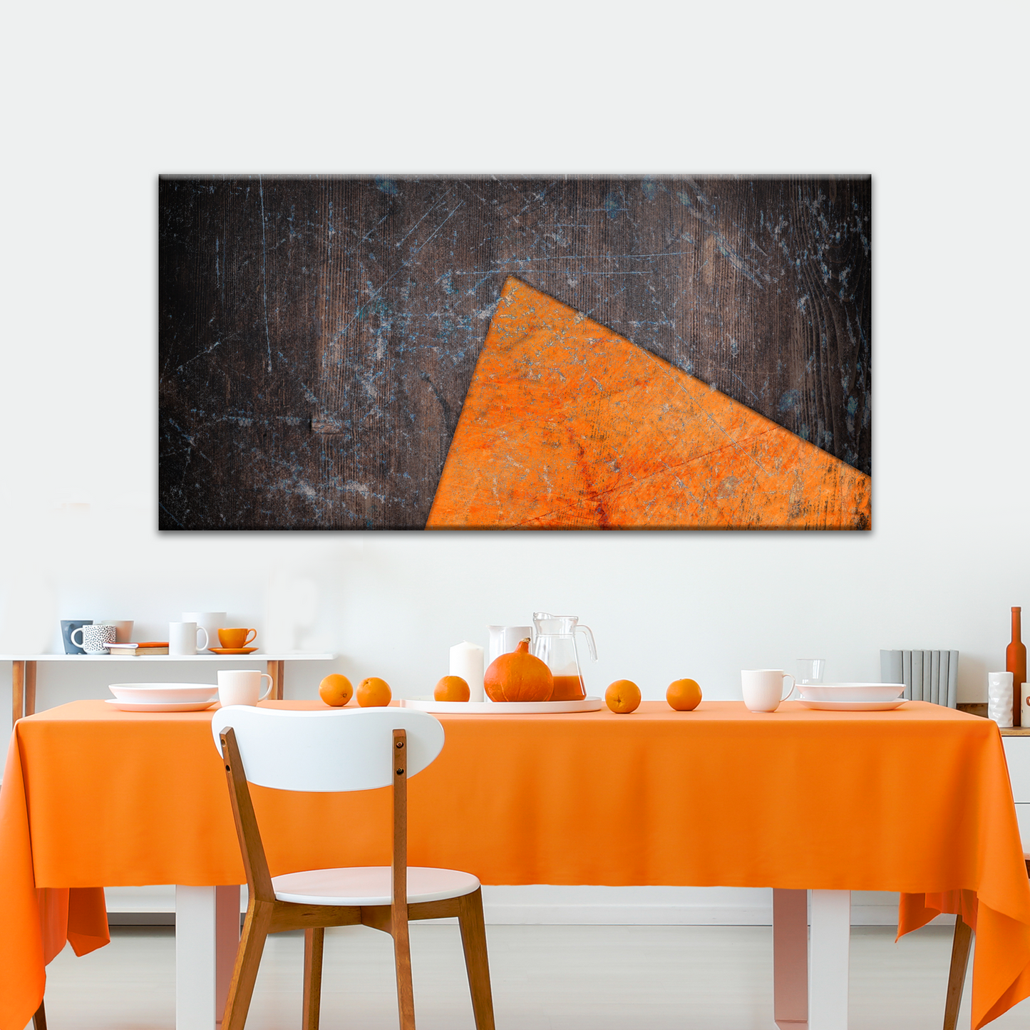 Grey Orange Geometric Abstract Canvas Wall Art Style 1 - Image by Tailored Canvases