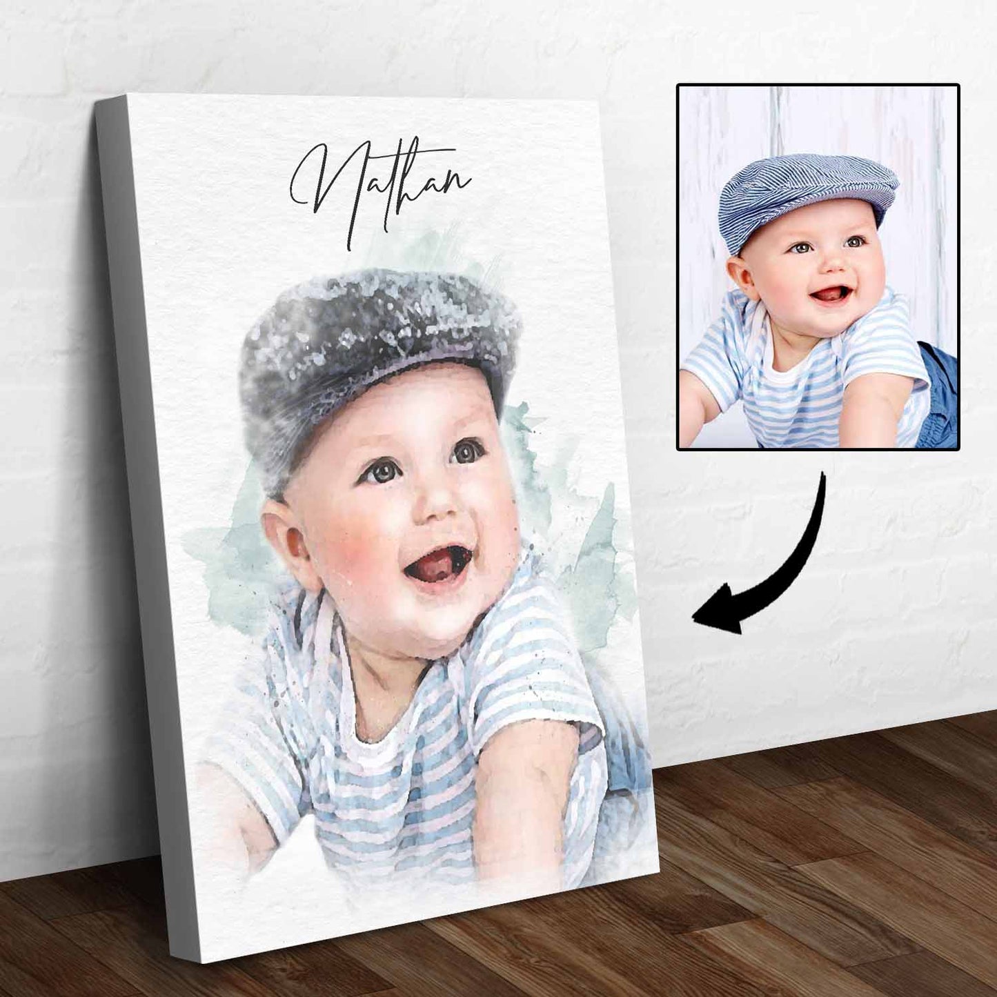 Baby Watercolor Portrait Sign Style 1 - Image by Tailored Canvases