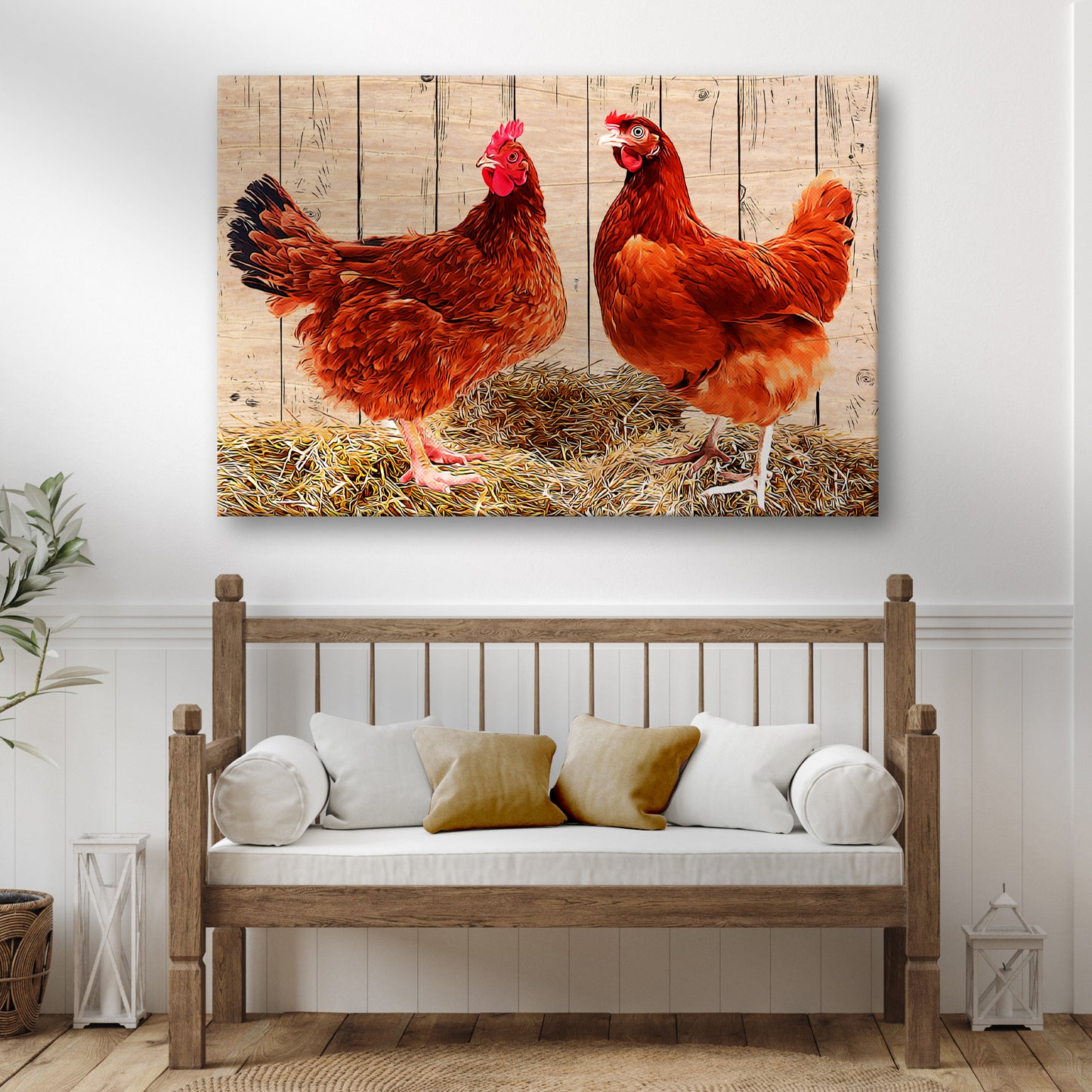 Waiting Hens In Hay Canvas Wall Art  - Image by Tailored Canvases