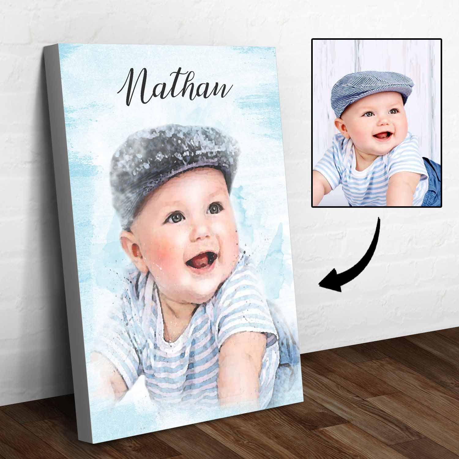 Baby Watercolor Portrait Sign Style 2 - Image by Tailored Canvases
